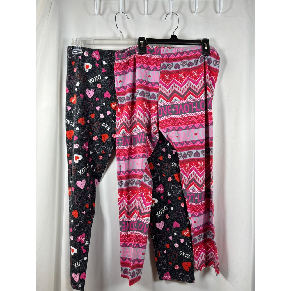 Faded Glory Womens XL 16-18 Valentine Leggings 2PK Hearts Fair Isle XOXO